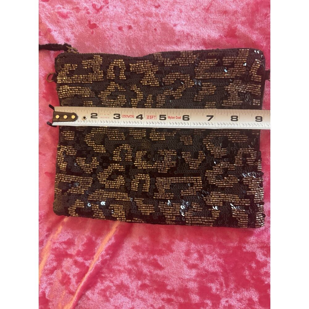 World Market Sequin Beaded Clutch Black Gold Cheetah Glam Fancy Velvet - Picture 3 of 7